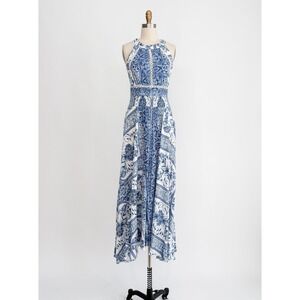 Jaase Anthropologie blue white floral patterned maxi dress size L‎